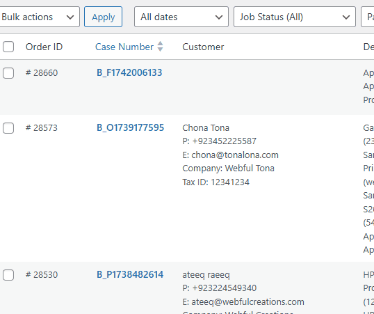 Filter repair jobs by job status