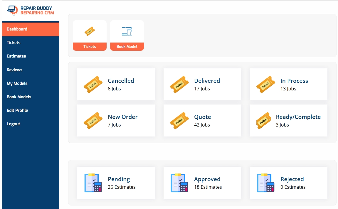 account dashboard view repairbuddy