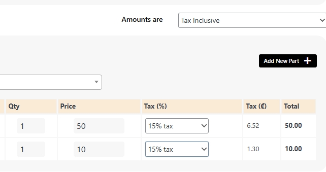 change inline tax rates and inline tax exclusive or inclusive