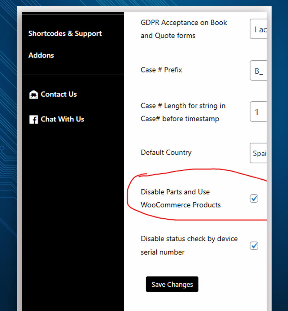 change parts with woocommerce products in repairbuddy