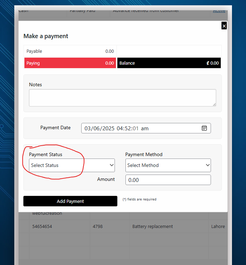 changing payment status repairbuddy