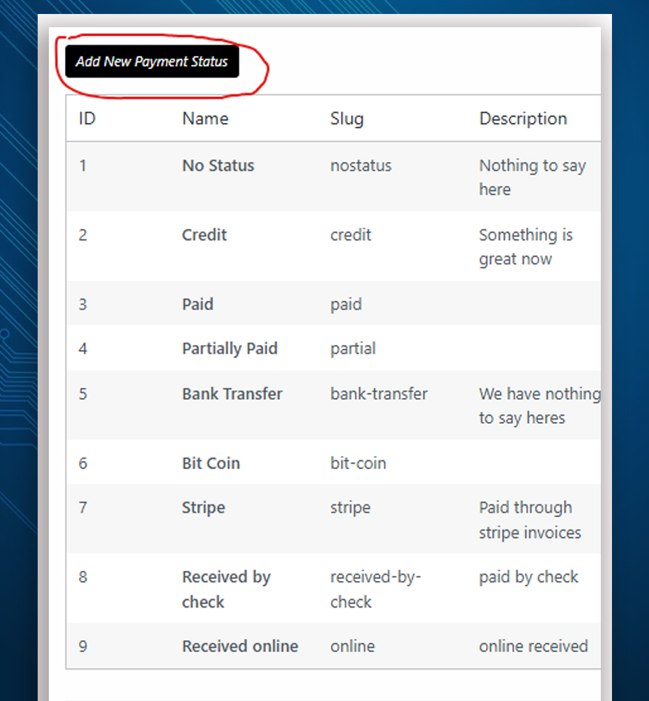 create new payment statuses