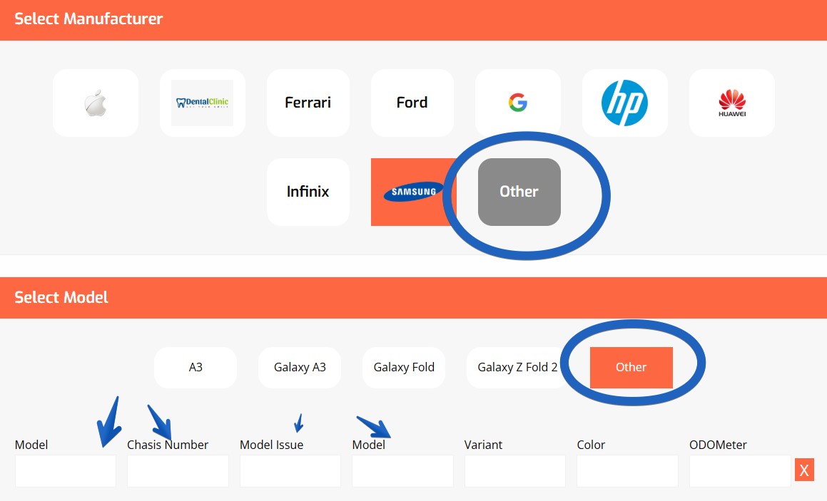 customer may select other if their device is not listed in the list