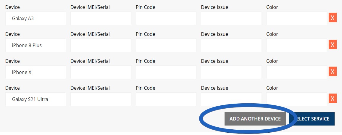 multiple devices in repair booking form