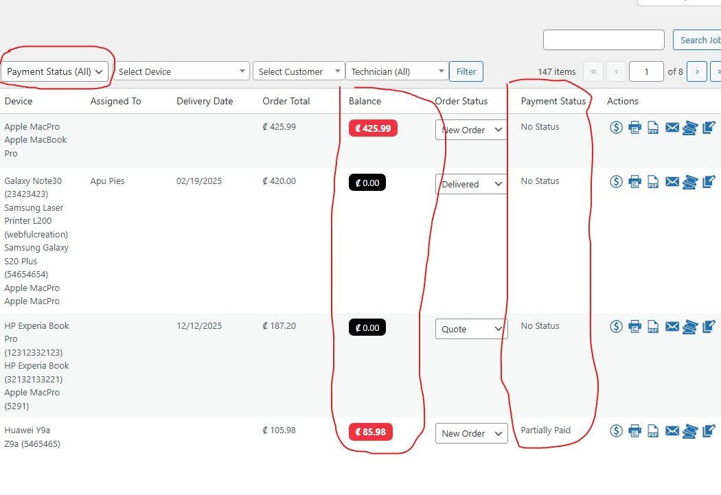 Filter jobs by payment statuses