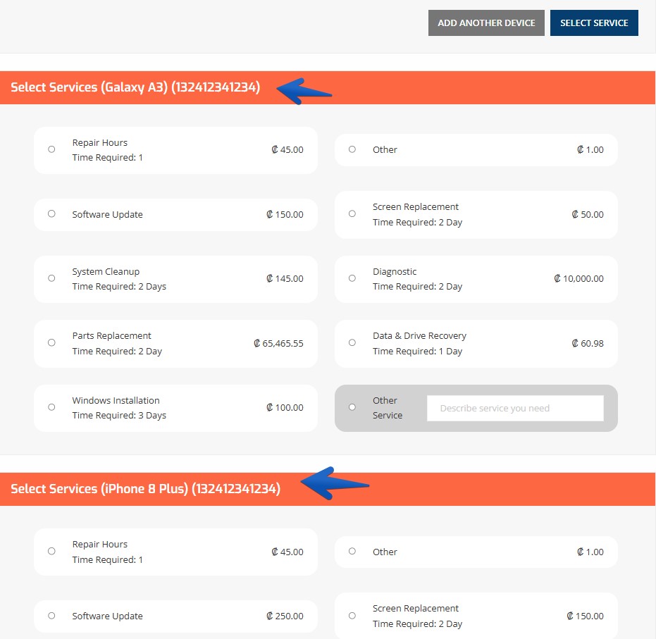 select services individually for each device