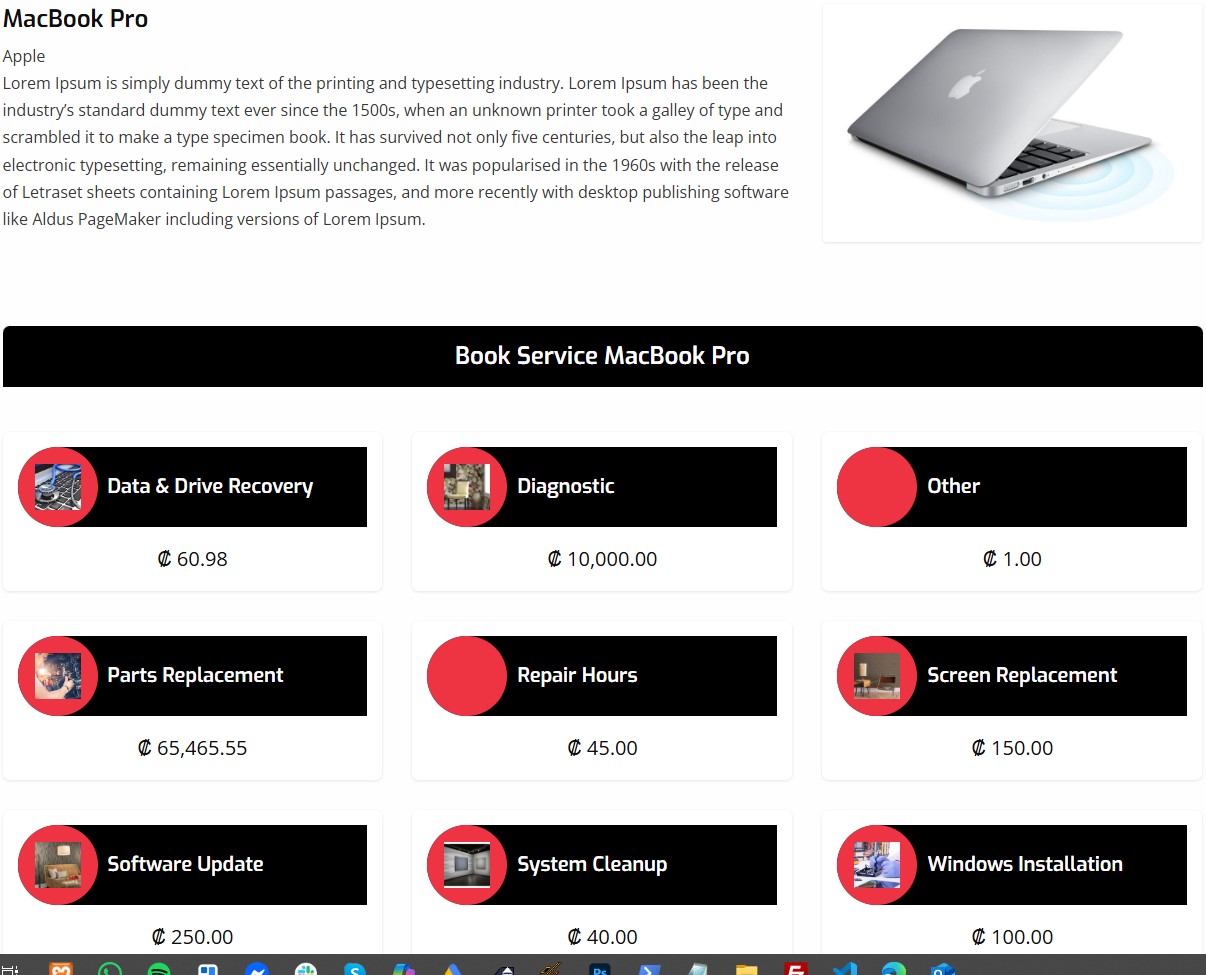 Single device page, seo optimized device for easy service booking