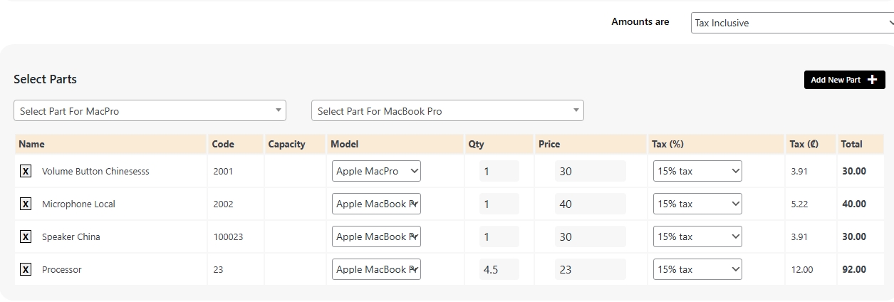 smart parts selection in job