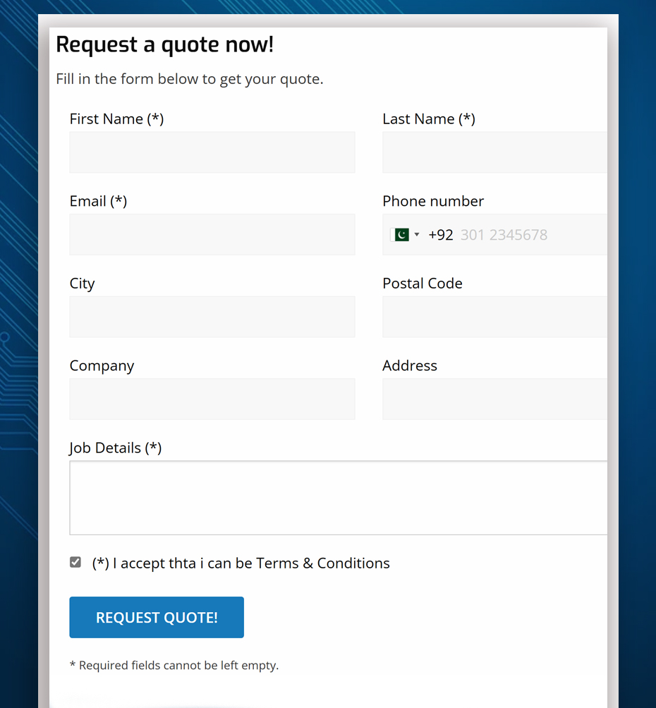 simple booking form for repair booking