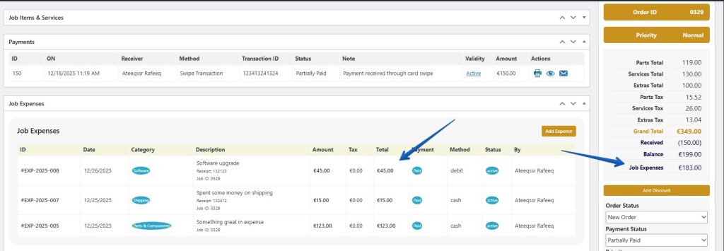 job expenses in repairbuddy for your repair shop