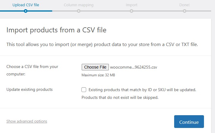 WooCommerce Import Screenshot