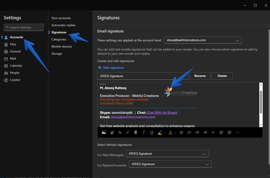 Create email signature in outlook