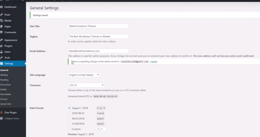 WordPress Email Address change