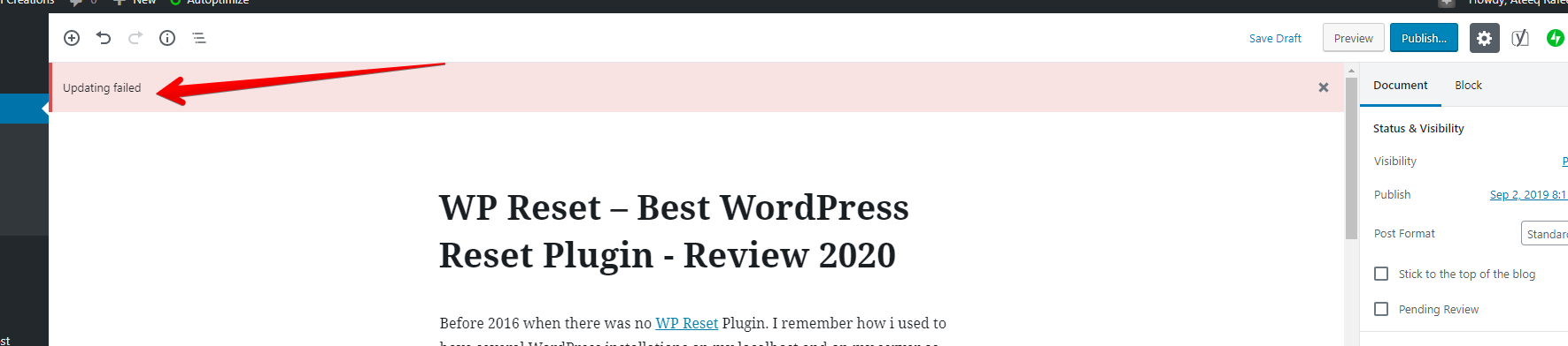 Updating failed - WordPress Post/Page error - Webful Creations Vision