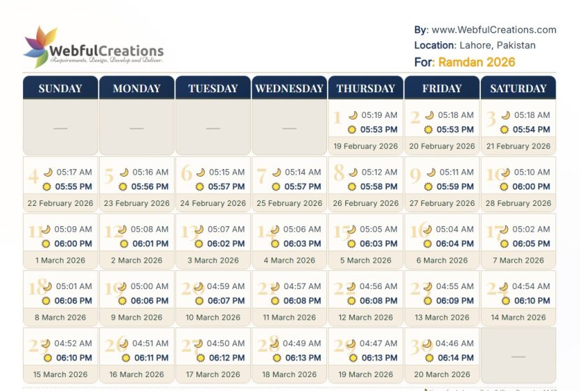 Ramdan Calendar Free Template Download