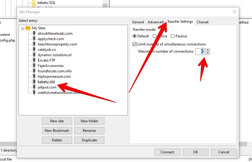 Limit number of FTP connections filezilla