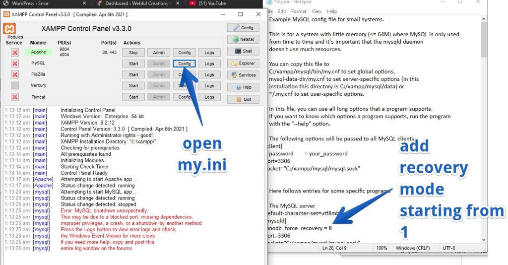 Mysql shutdown unexpectedly