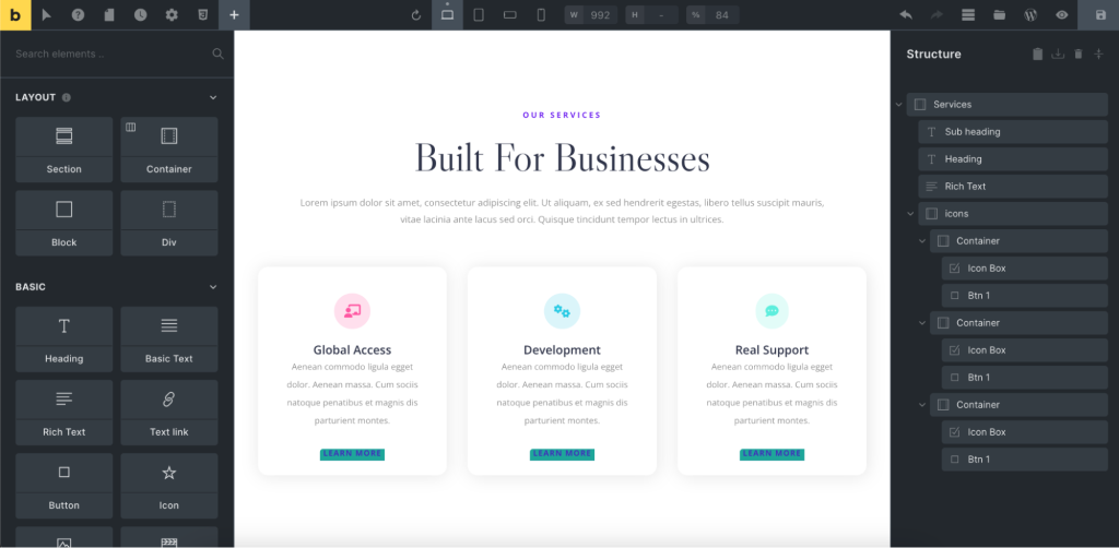 Bricks Builder wordpress drag and drop