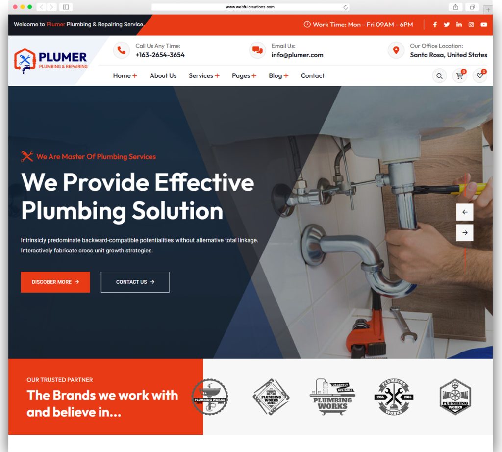 Best Plumbing WordPress Themes - Webful Creations Vision