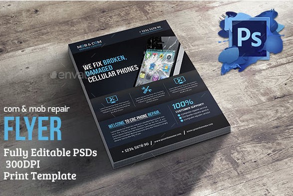repair services shop print flyer template for mobile computer and all types of repair businesses