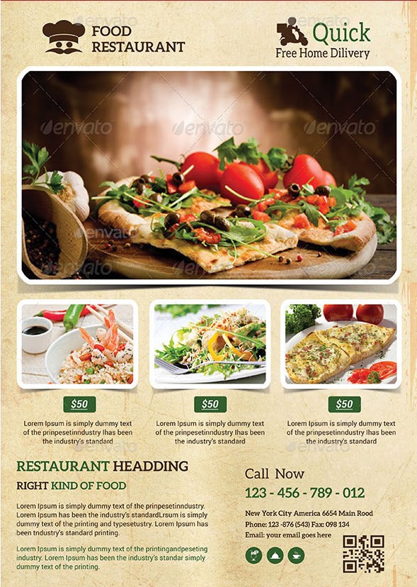 Restaurant food and menu flyer template for marketing