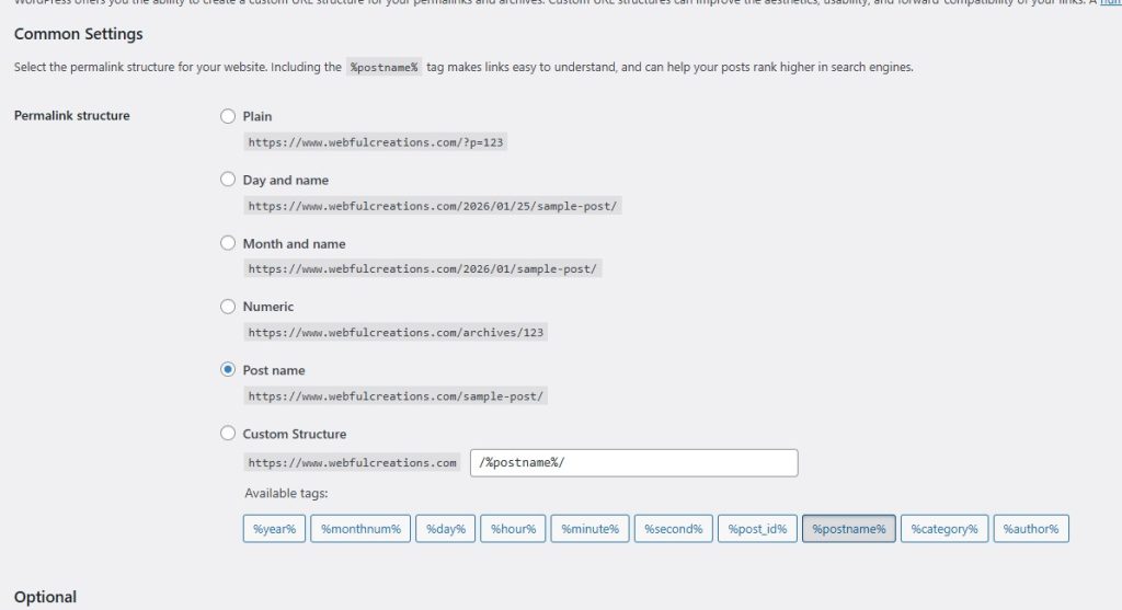 Setting up permalinks in WordPress